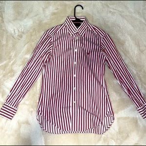 Slim Fit Façonnable Shirt, Maroon & White Striped